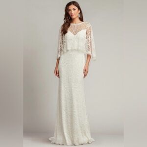 Tadashi Shoji Eagen Draped Overlay Embroidered Gown